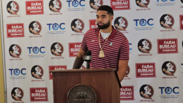 Transfer quarterback DJ Uiagalelei speaks to the media at Florida State.